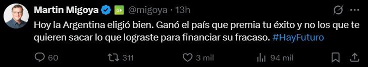 Tuit Martin Migoya Elecciones legislativas 2025