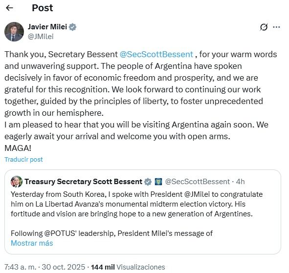 Milei visita Bessent