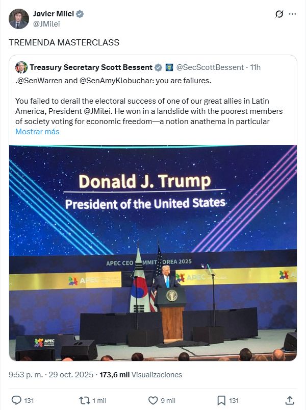Retuit de Milei a Bessent