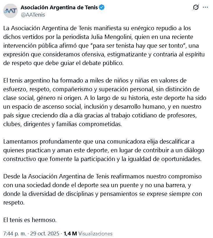 Comunicado Asociación Argentina de Tenis
