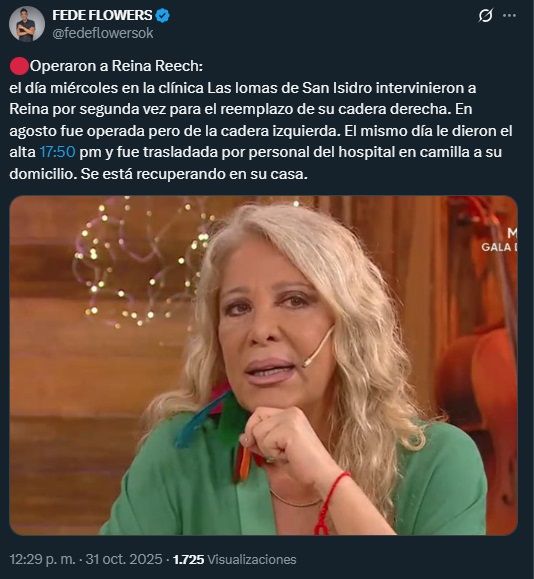 Operaron a Reina Reech