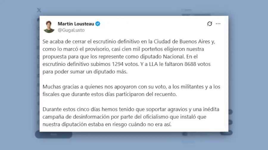 Escrutinio definitivo: Martín Lousteau se quedó con la última banca de diputado por la Ciudad de Buenos Aires 31102025