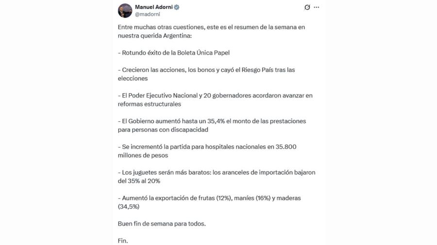 Adorni elogió al Gobierno