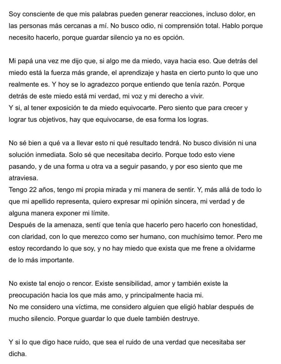El comunicado de Juanita Tinelli