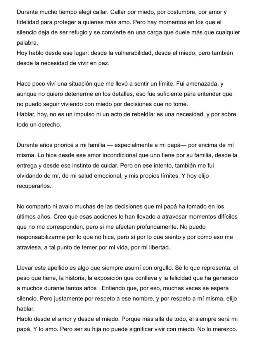 El comunicado de Juanita Tinelli