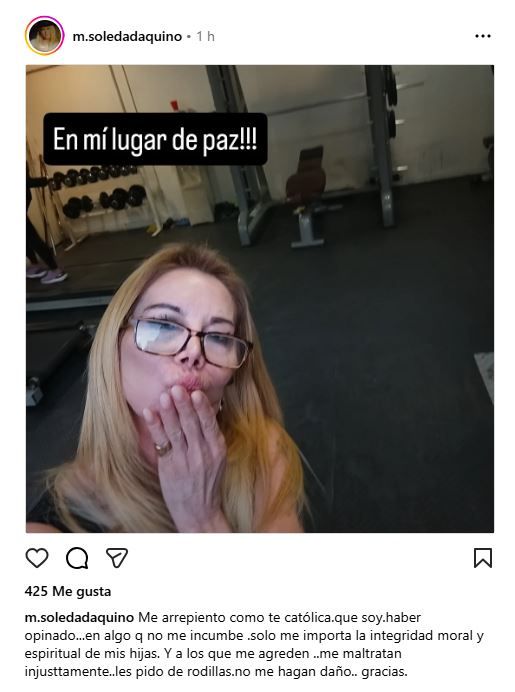 Soledad Aquino se arrepintió de sus dichos contrra Juana Tinelli y Paula Robles