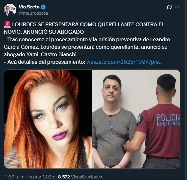 Lowrdez Fernández se presentará como querellante contra el exnovio tras ser procesado con prisión preventiva