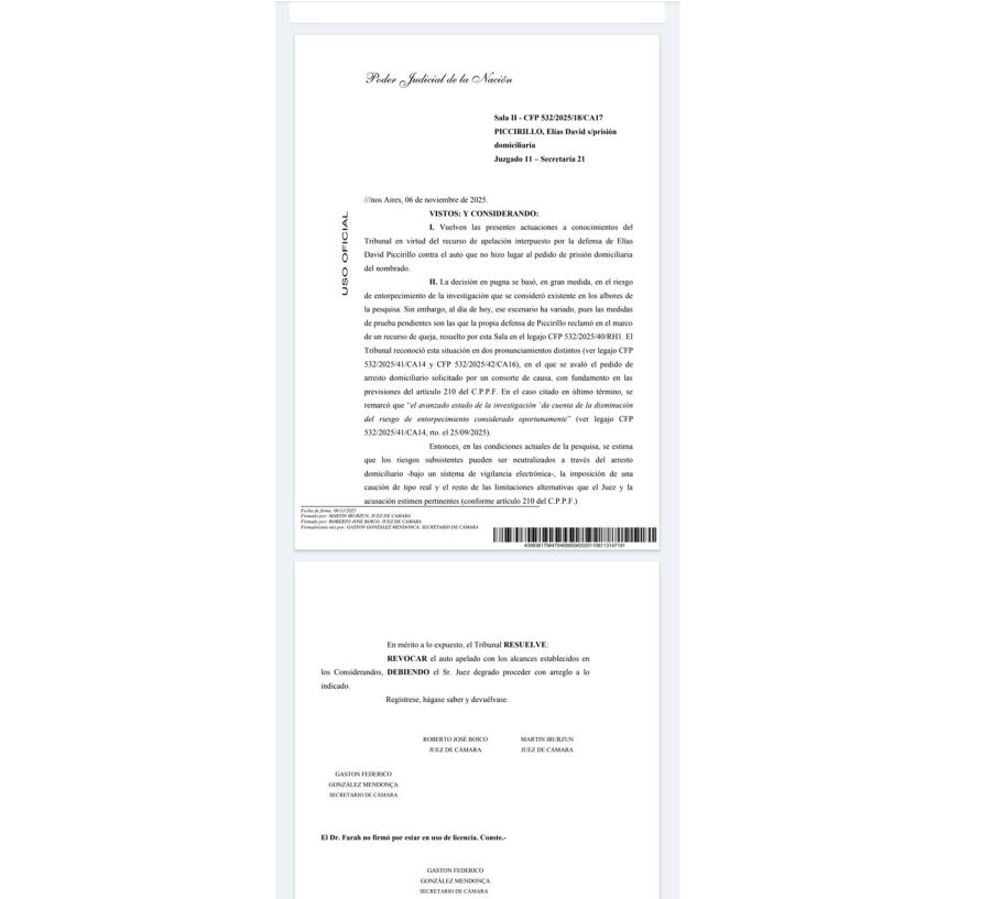 Le otorgaron prisión domiciliaria a Elías Piccirillo