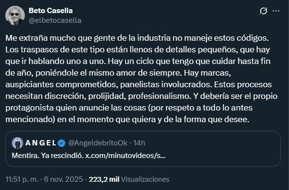 Beto Casella sobre su salida de Bendita