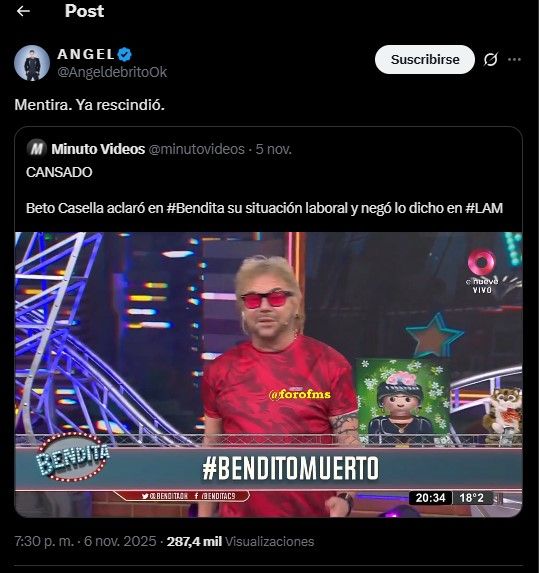 Posteo de Ángel de Brito sobre Beto Casella