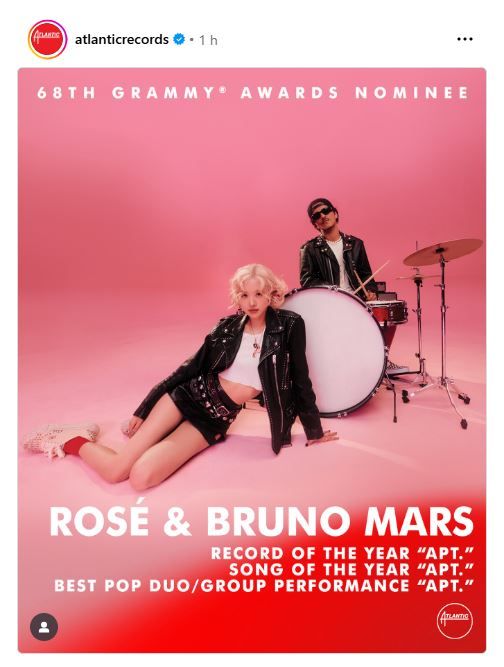 Rosé nominada a los Grammys 2026