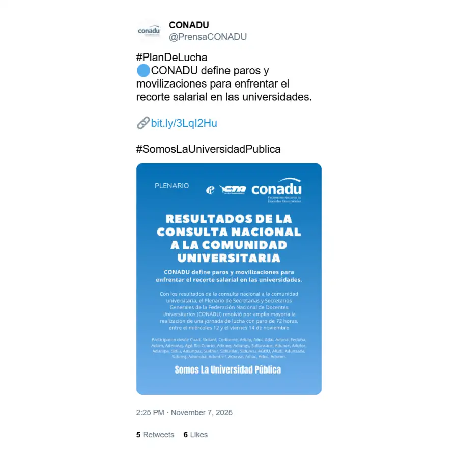 Anuncio de paro de Conadu