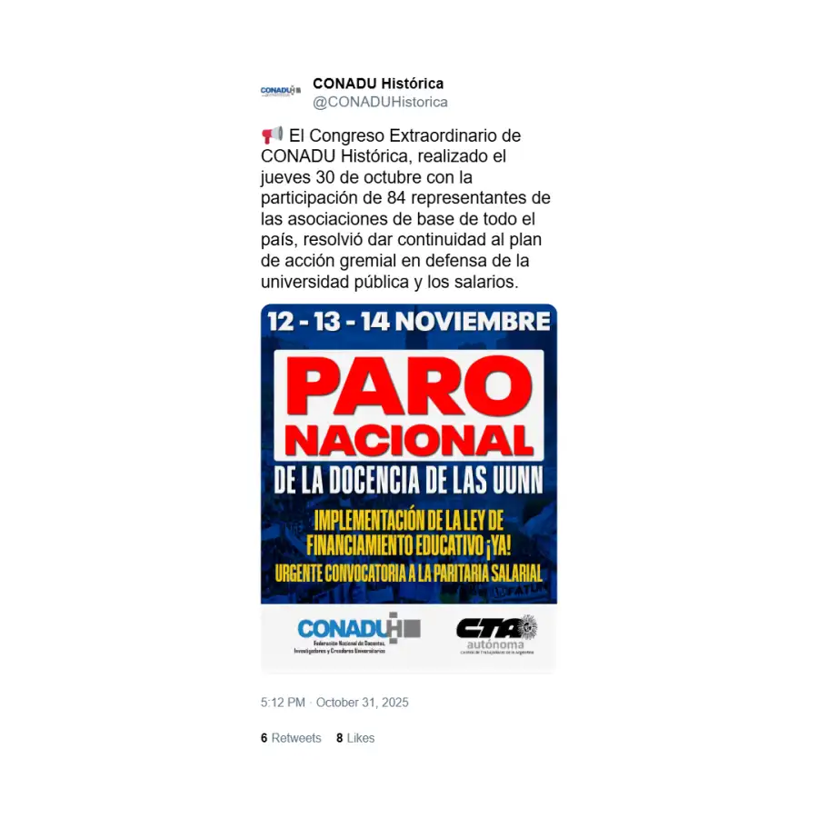 Anuncio de paro de Conadu histórico