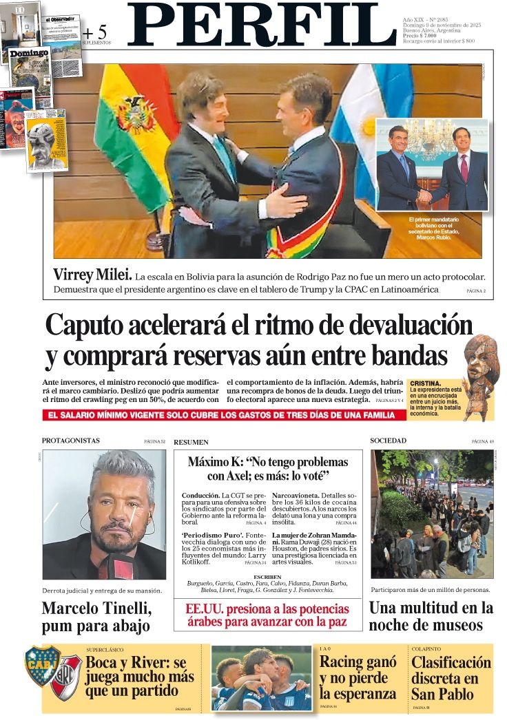 La tapa del Diario PERFIL del domingo 9 de noviembre de 2025