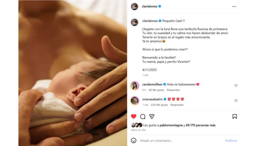 Nació Gael, el hijo de Clara Alonso