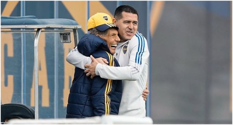Juan Román Riquelme junto a Miguel Ángel Russo
