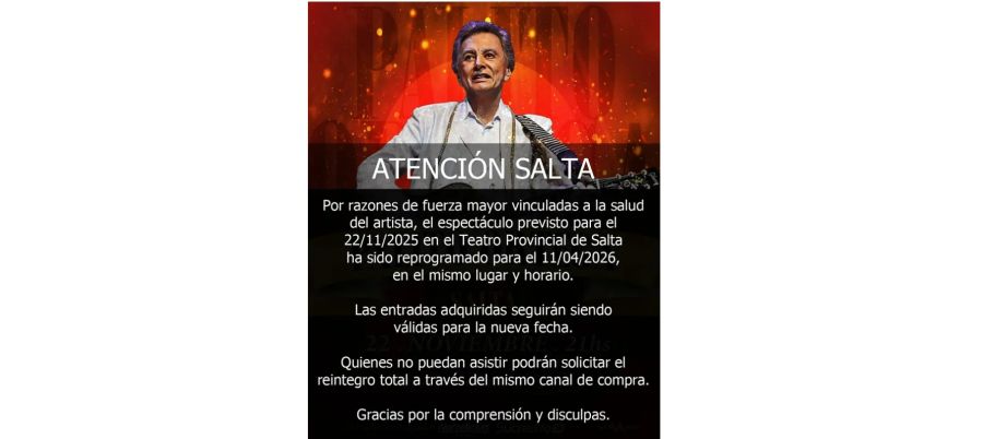 Palito Ortega reprogramó su show en Salta