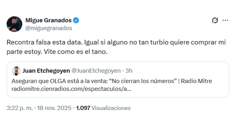 Migue Granados desmintió la venta de Olga