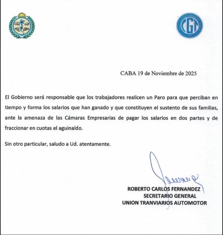 Comunicado de la UTA