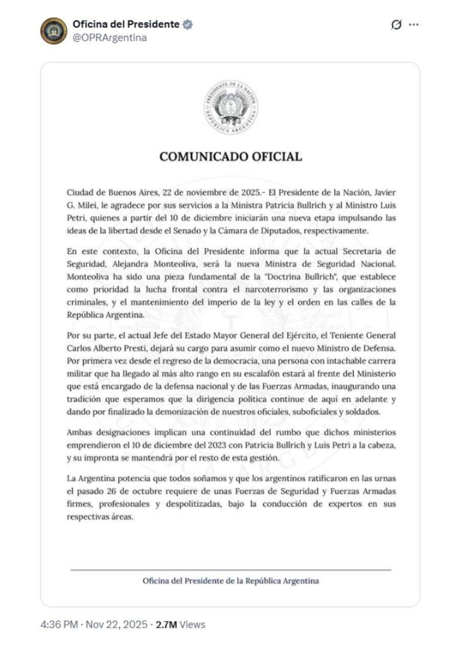 Carlos Alberto Presti es el nuevo ministro de Defensa de Argentina