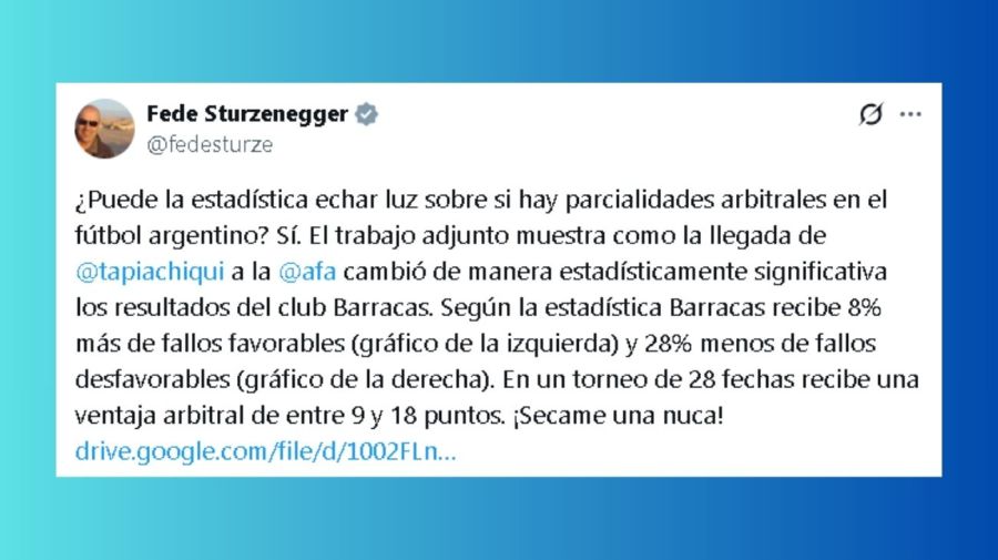 Tuit Federico Sturzenegger contra Chiqui Tapia y Barracas Central