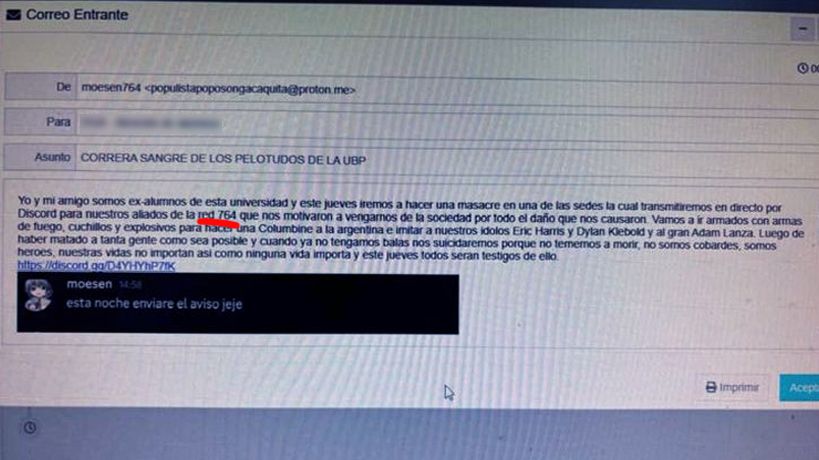 El mensaje que llegó al Correo de la UBP