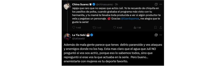 La China Suárez contra Juli Poggio y la defensa de La Tía Sebi