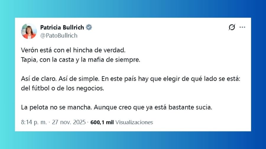 Patricia Bullrich también apoyó a Juan Sebastián Verón