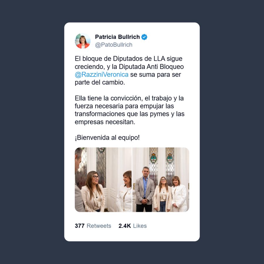 Participation from Patricia Bullrich receives Veronica Razzini