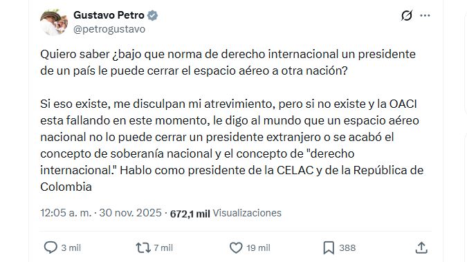 Message from Colombian President Gustavo Petro.