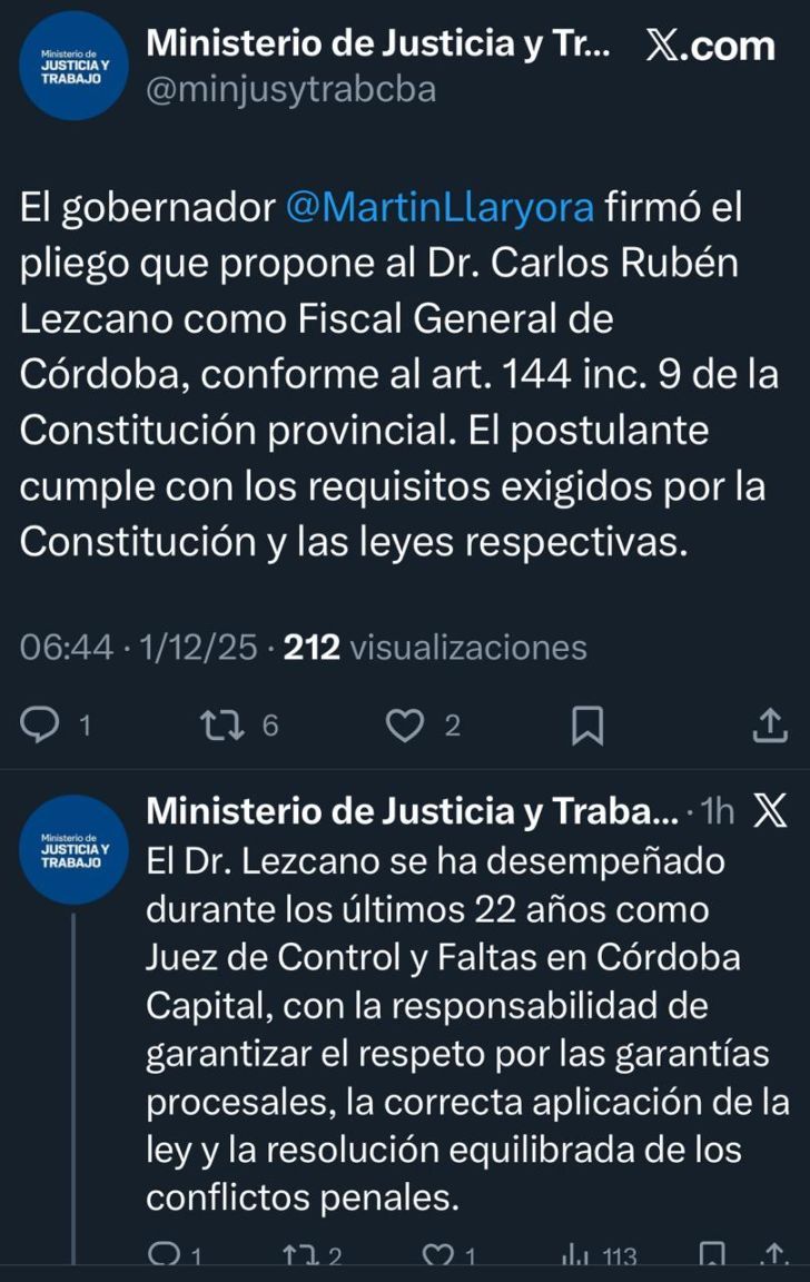 Anuncio en X Fiscal General