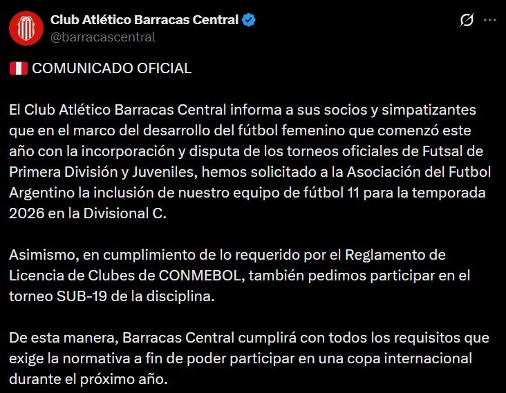 Comunicado Barracas Central