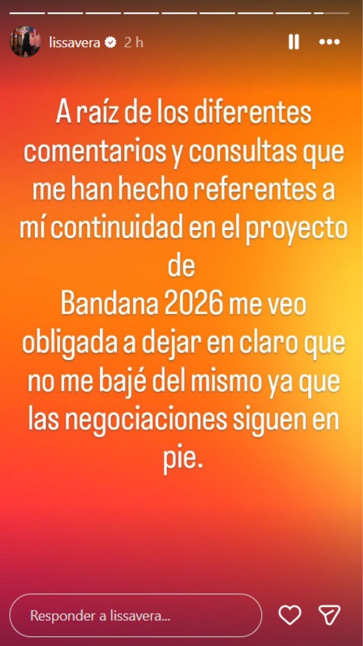 Lissa Vera rompió el silencio tras su supuesta baja de Bandana