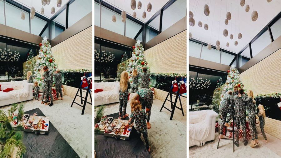 Luisana Lopilato armando el árbol de navidad en familia