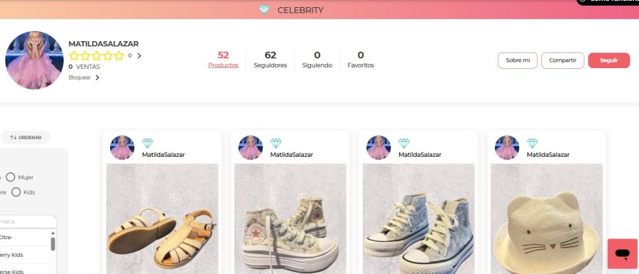 Perfil de la página e-commerce de Luciana Salazar