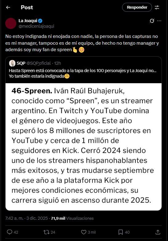Posteo de la Joaqui