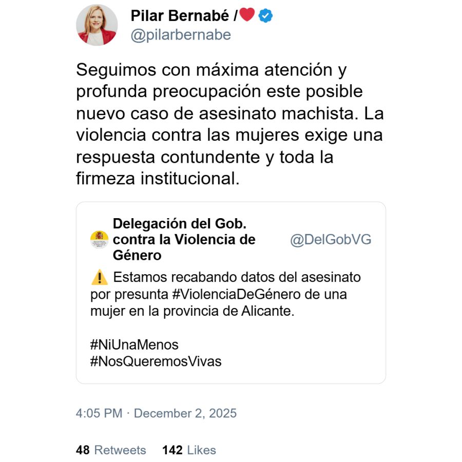 Posteo Pilar Bernabé contra la violencia de género