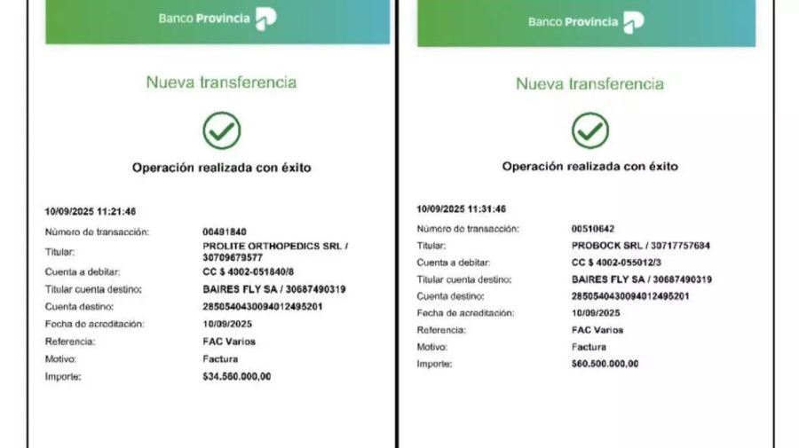 Pagos de farmacéuticas a Baires Fly