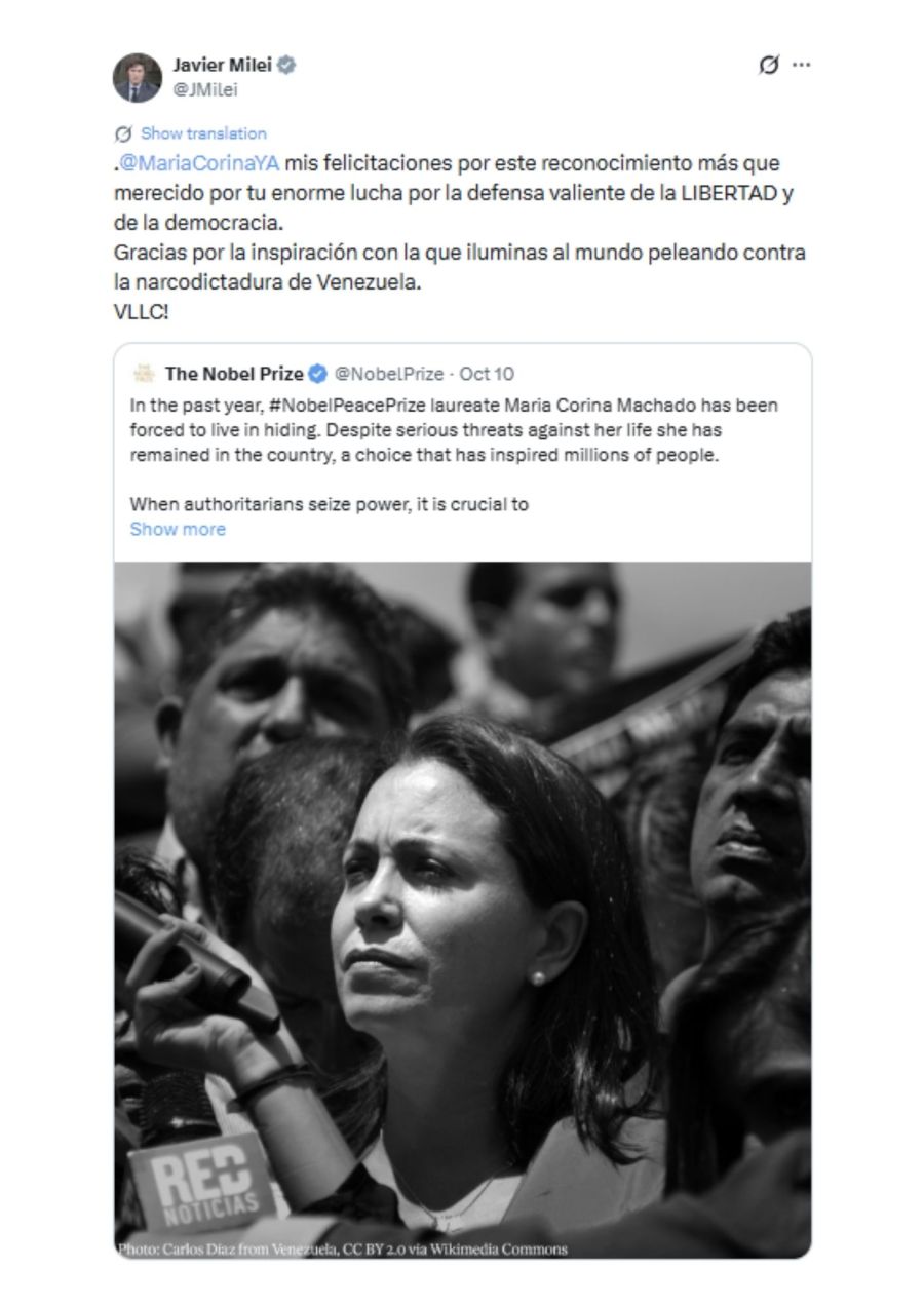 Corina Machado and Javier Milei