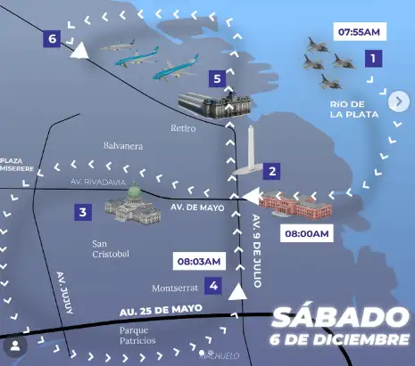 The path of the F16 plane, this Saturday, over the federal capital.