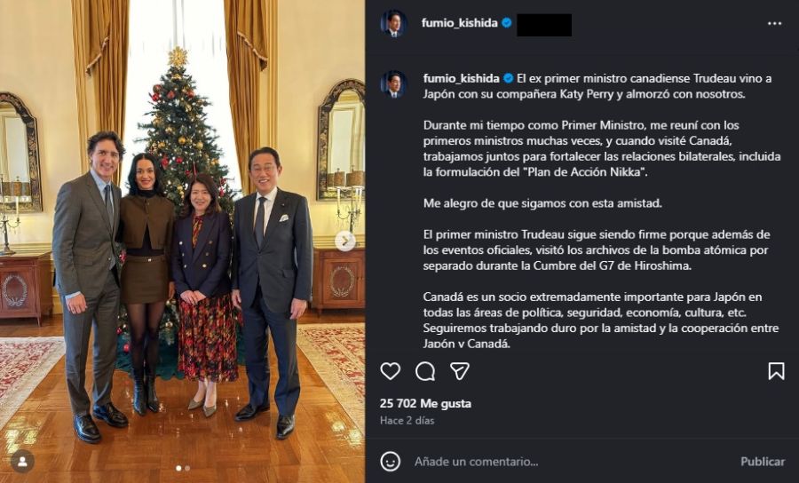 Fumio Kishida se reunió con Katy Perry y Justin Trudeau y los presentó como pareja