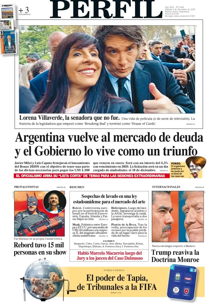 La tapa del Diario PERFIL del sábado 6 de diciembre de 2025