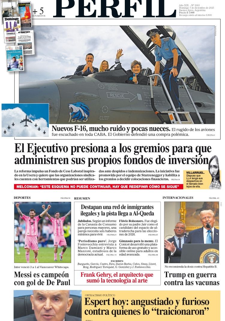 La tapa del Diario PERFIL del domingo 7 de diciembre de 2025