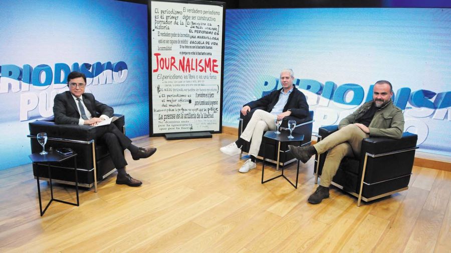 Los profesores italianos Marco Mazzoni y Marco Damiani, en Periodismo Puro con Jorge Fontevecchia.