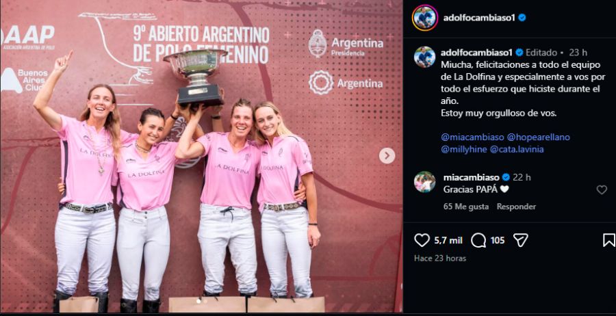 María Vázquez y Adolfo Cambiaso saludaron a Mía Cambiaso