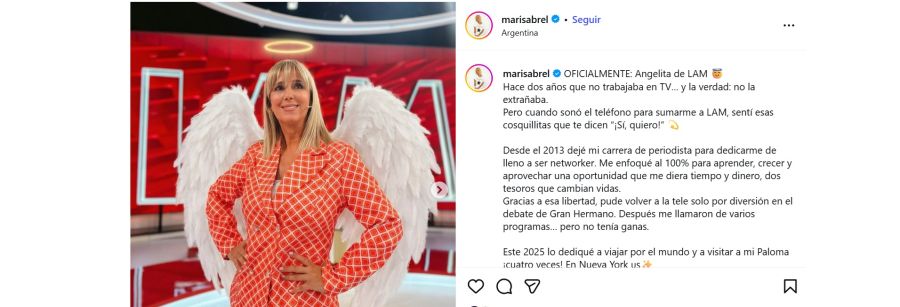 Marisa Brel se suma como angelita en 2026