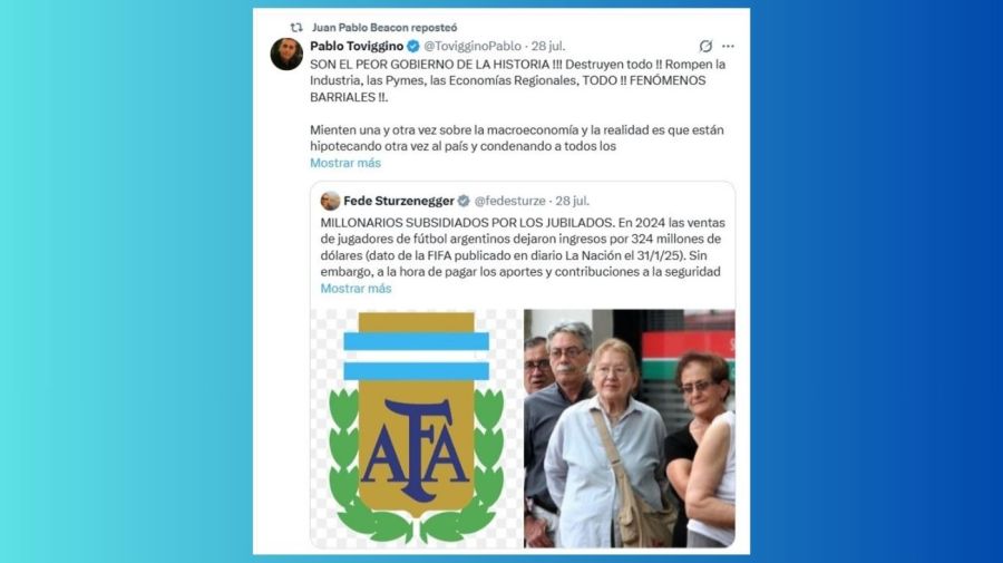 Retuit de Juan Pablo Beacon de un tuit de Pablo Toviggino