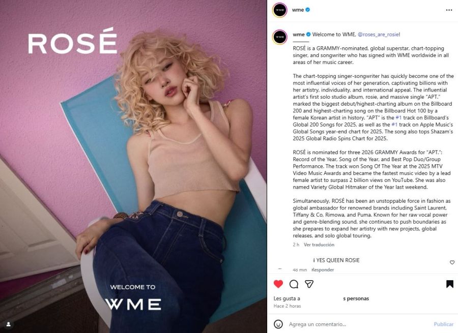 Rosé firmó con WME