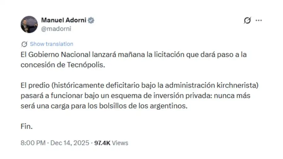 Concesión del predio de Tecnópolis