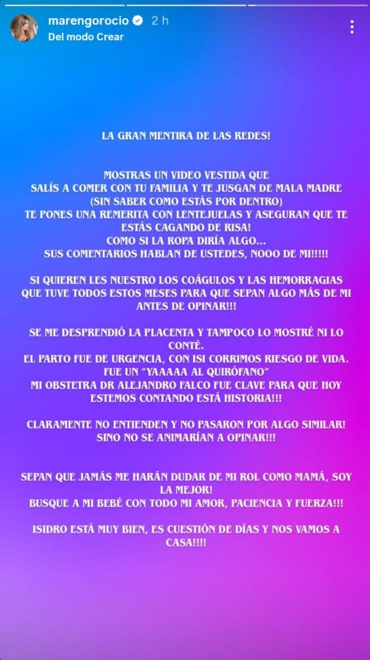 El descargo de Rocío Marengo